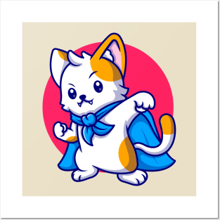 Cute Cat Supe Hero Cartoon Posters and Art